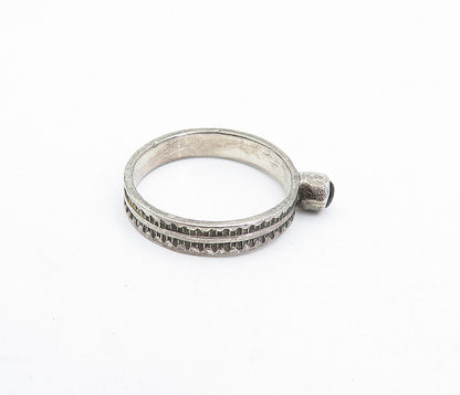 925 Silver Vintage Black Onyx Etched Solitaire Ring Sz 8 RG5100