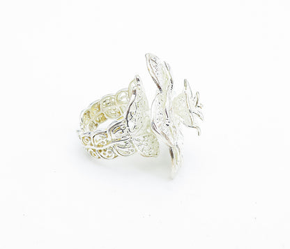 925 Sterling Silver  Shiny Twist Filigree Flower Statement Ring Sz 5  RG7308