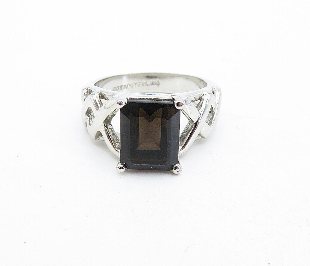 BETA 925 Sterling Silver  Smoky Topaz Shiny Band Solitaire Ring Sz 7  RG5533