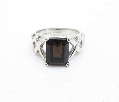 BETA 925 Sterling Silver  Smoky Topaz Shiny Band Solitaire Ring Sz 7  RG5533