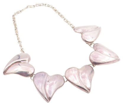 925 Sterling Silver Vintage Necklace BAT AMI Chunky Love Heart Choker  NE4764