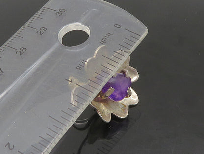 YMG MEXICO 925 Silver  Vintage Amethyst Floral Non Pierce Earrings  EG11454
