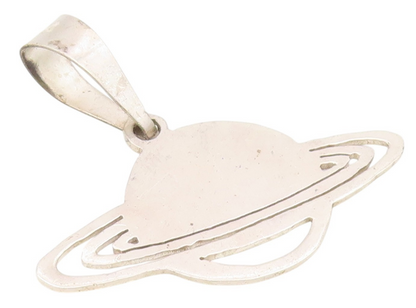 925 Sterling Silver Vintage Pendant Solid Cutout Planet Saturn With Ring PT24329