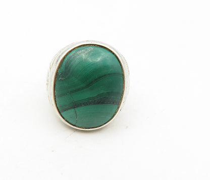 925 Sterling Silver  Vintage Malachite Etched Cocktail Ring Sz 8.5  RG8911