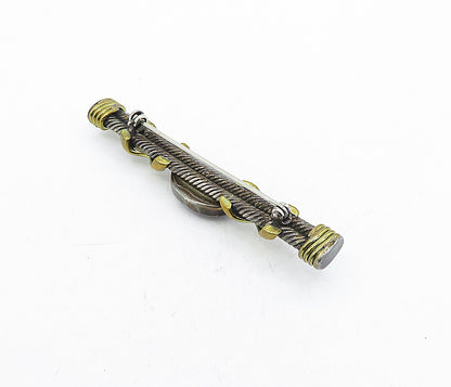 MEXICO 925 Sterling Silver  Vintage Sodalite Two Tone Twist Brooch Pin  BP1905