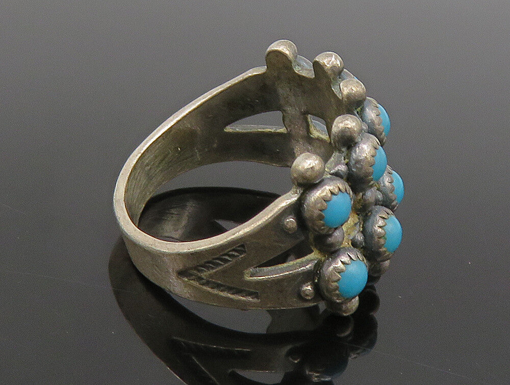 POST BELL 925 Silver  Vintage Etched Beaded Turquoise Ring Sz 6  RG24471