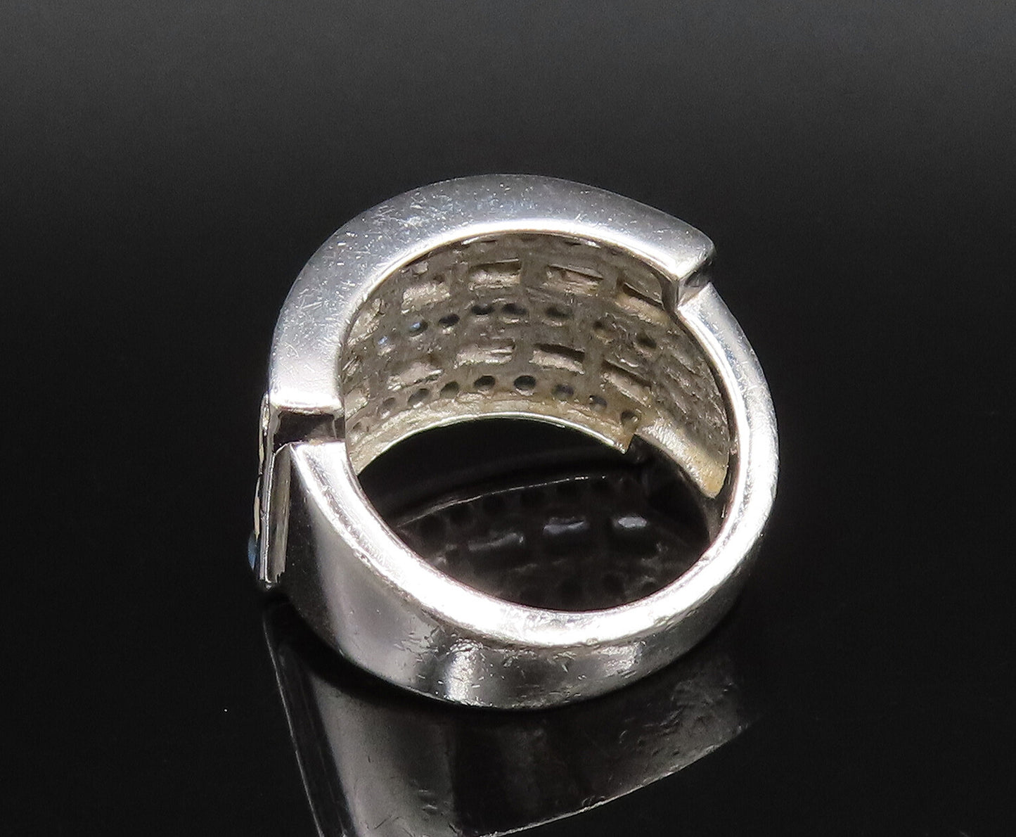 925 Silver  Vintage Five Row Sapphire & Topaz Pattern Band Ring Sz 7  RG25934