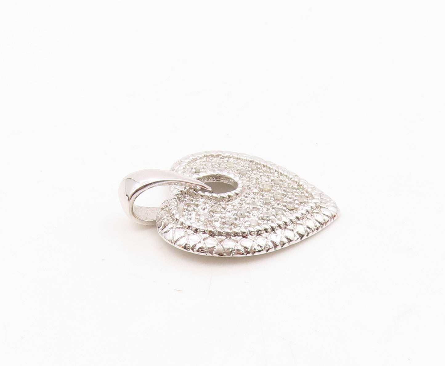925 Sterling Silver   Shiny Genuine Diamonds Love Heart Drop Pendant  PT15007
