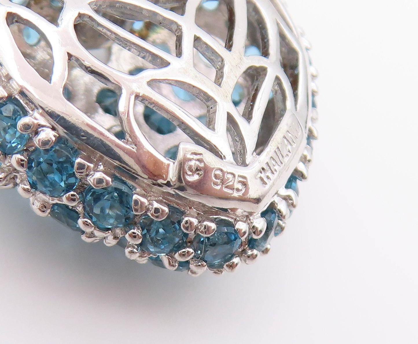 925 Sterling Silver Vintage Pendant Elegant Blue Topaz Love Heart Charm  PT26421