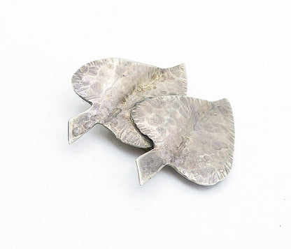 925 Sterling Silver  Vintage Two Tone Hammered Floral Leaves Clip  TR1254