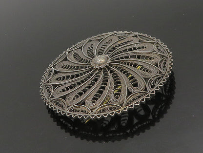 ISRAEL 925 Silver  Vintage Antique Floral Motif Wire Mesh Brooch Pin  BP9454