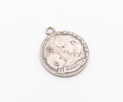 925 Sterling Silver  Vintage Medal Of Motherhood MATEPNHCTBA Pendant  PT21645