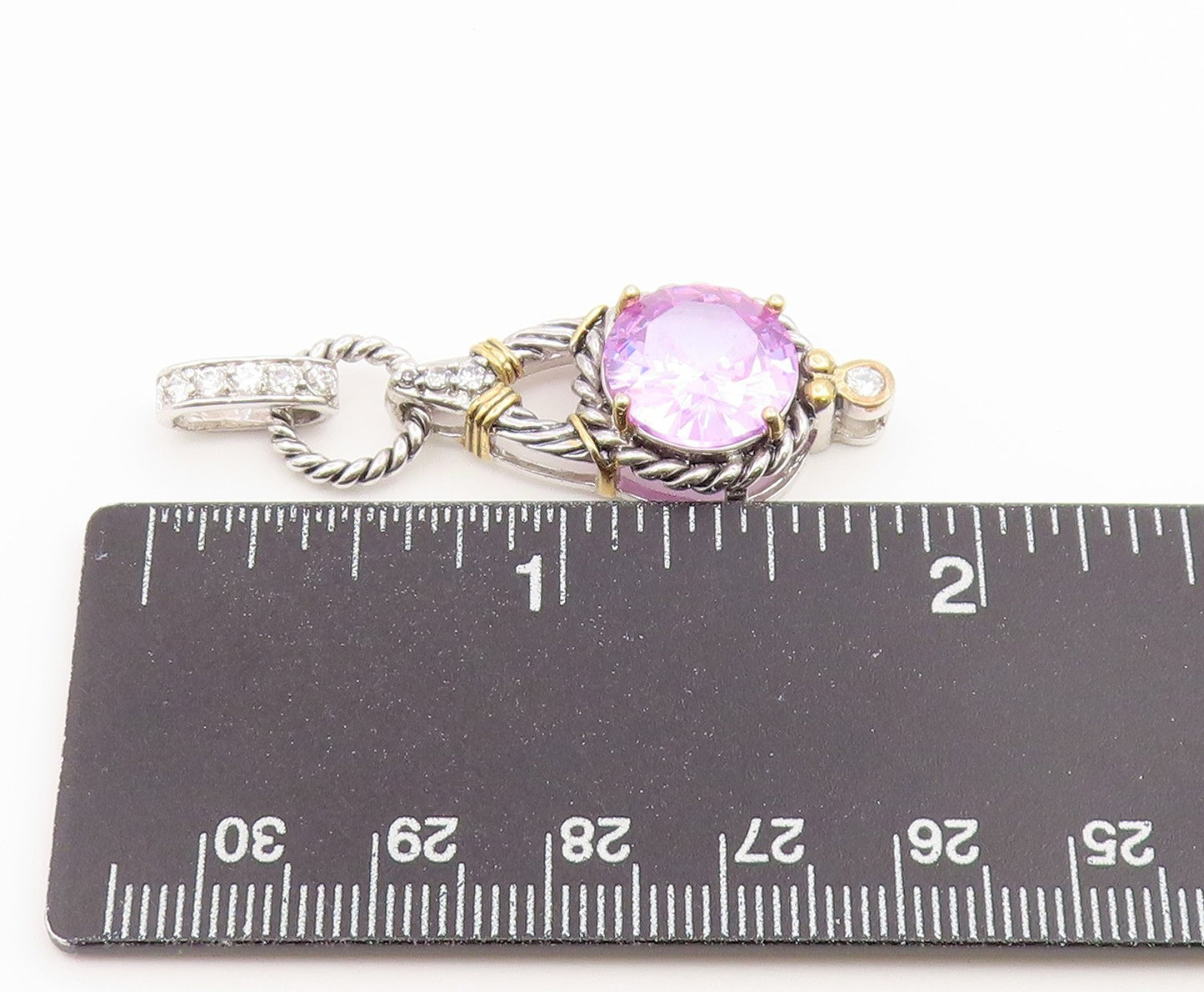 925 Sterling Silver Vintage Pendant Two Tone Amethyst Twisted Cable Drop PT26615