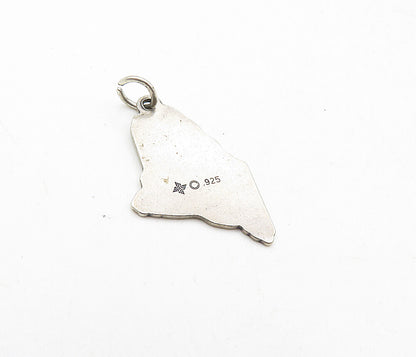 925 Sterling Silver  Vintage Dark Tone Maine State Map Drop Pendant  PT6919