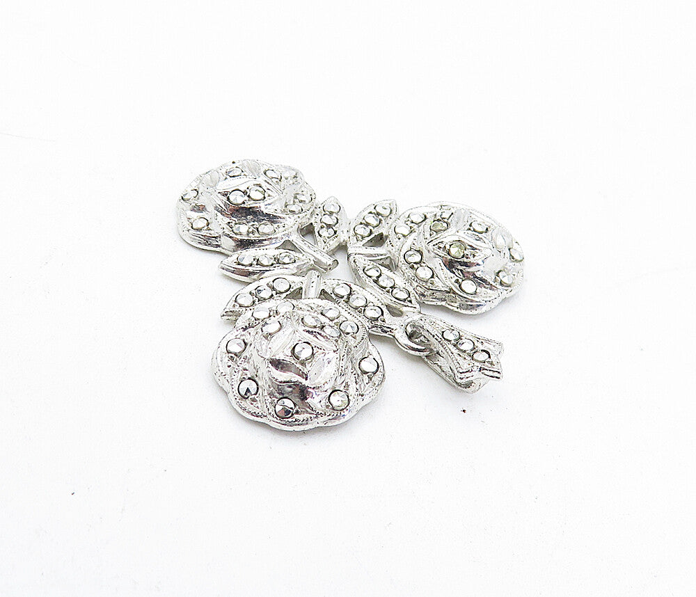 925 Sterling Silver  Vintage Sparkling Floral Design Drop Pendant  PT3129
