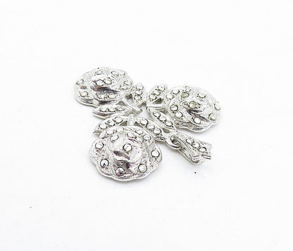 925 Sterling Silver  Vintage Sparkling Floral Design Drop Pendant  PT3129