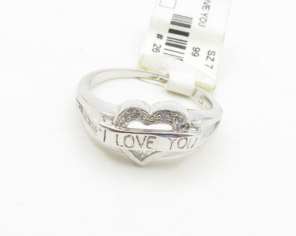 925 Sterling Silver  Vintage Topaz I Love You Heart Band Ring Sz 7  RG18968
