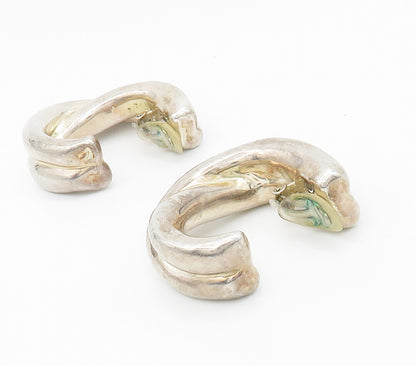 925 Sterling Silver  Vintage Smooth Hollow Non Pierce JHoop Earrings  EG8539
