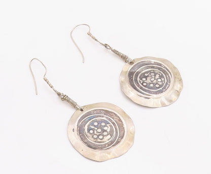 925 Sterling Silver Vintage Earrings Designer Dark Tone Button Effect  EG13216