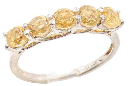 925 Sterling Silver Vintage Ring Five Stone Citrine Elegant Band Sz 8.5 RG34998