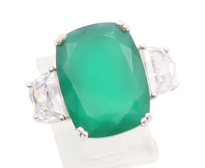 925 Sterling Silver Vintage Ring Rectangle Gemstone & CZ Inlay  Sz 7  RG31830