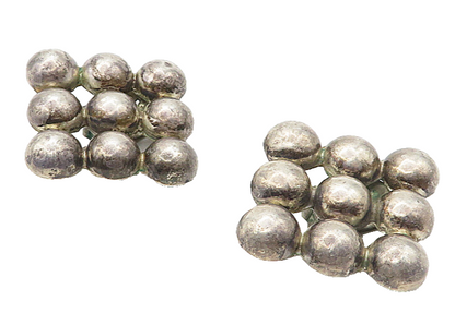 MEXICO 925 Sterling Silver  Vintage Bubble Grid Non Pierce Earrings  EG3952