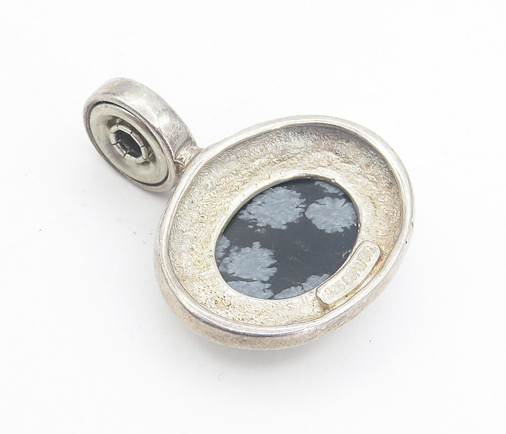 ESPO 925 Sterling Silver  Vintage Cabochon Snowflake Obsidian Pendant  PT6220