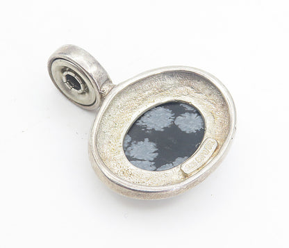 ESPO 925 Sterling Silver  Vintage Cabochon Snowflake Obsidian Pendant  PT6220