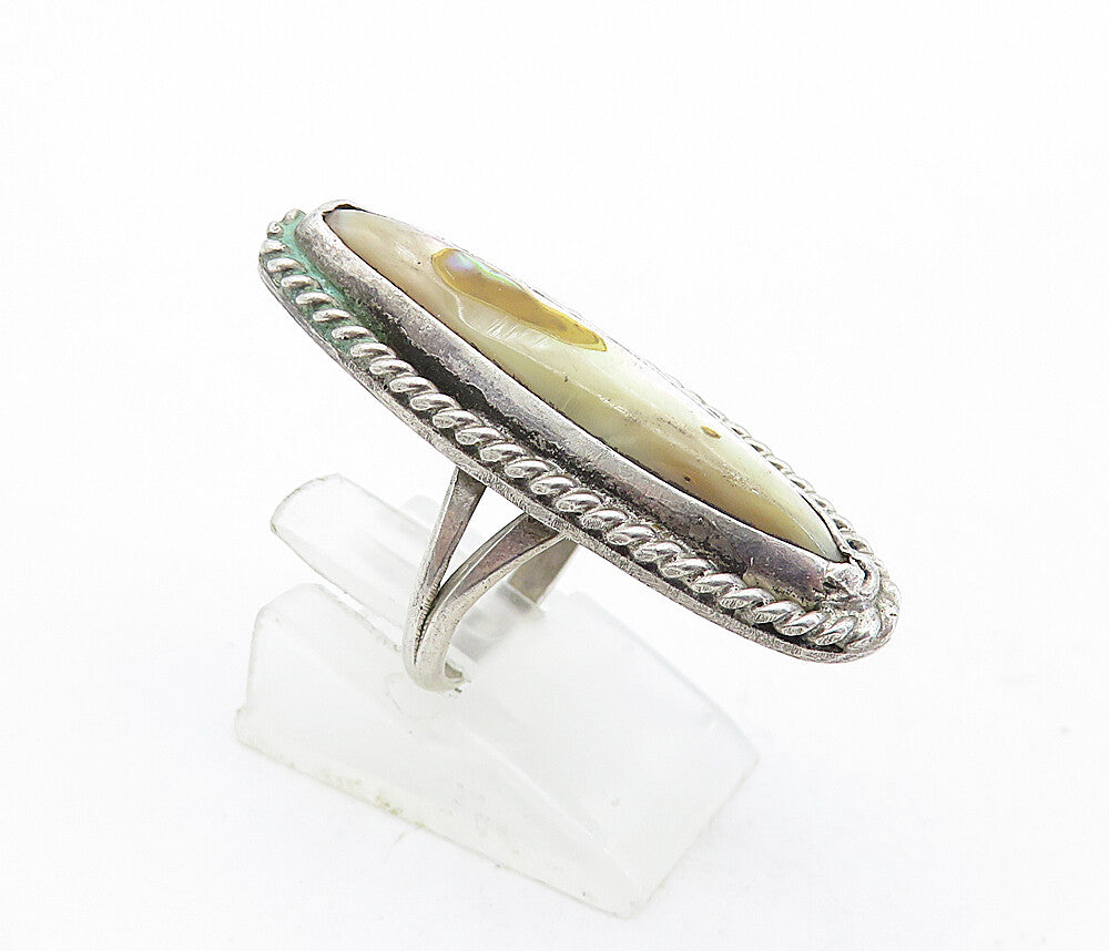 NAVAJO 925 Sterling Silver Vintage Abalone Twist Cocktail Ring Sz 4.5 RG4667