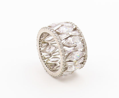 925 Sterling Silver Vintage Ring Multi Shape CZ Eternity Band  Sz 12  RG36500