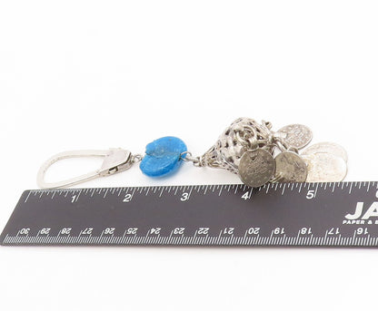 925 Sterling Silver Vintage Keychain Hamsa Evil Eye With Dangling Coins  TR4131