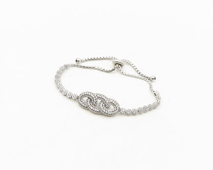 925 Sterling Silver  Vintage Sparkling Cubic Zirconia Chain Bracelet  BT7830