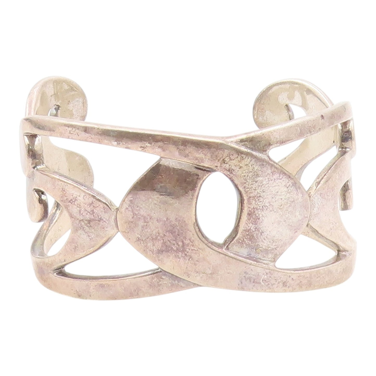 DESIGNER 925 Silver Vintage Interlocking Swirl Cut Out Cuff Bracelet BT9441