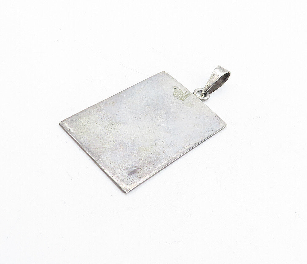 925 Sterling Silver  Vintage Abalone Shell Swirl Inlay Square Pendant  PT3545