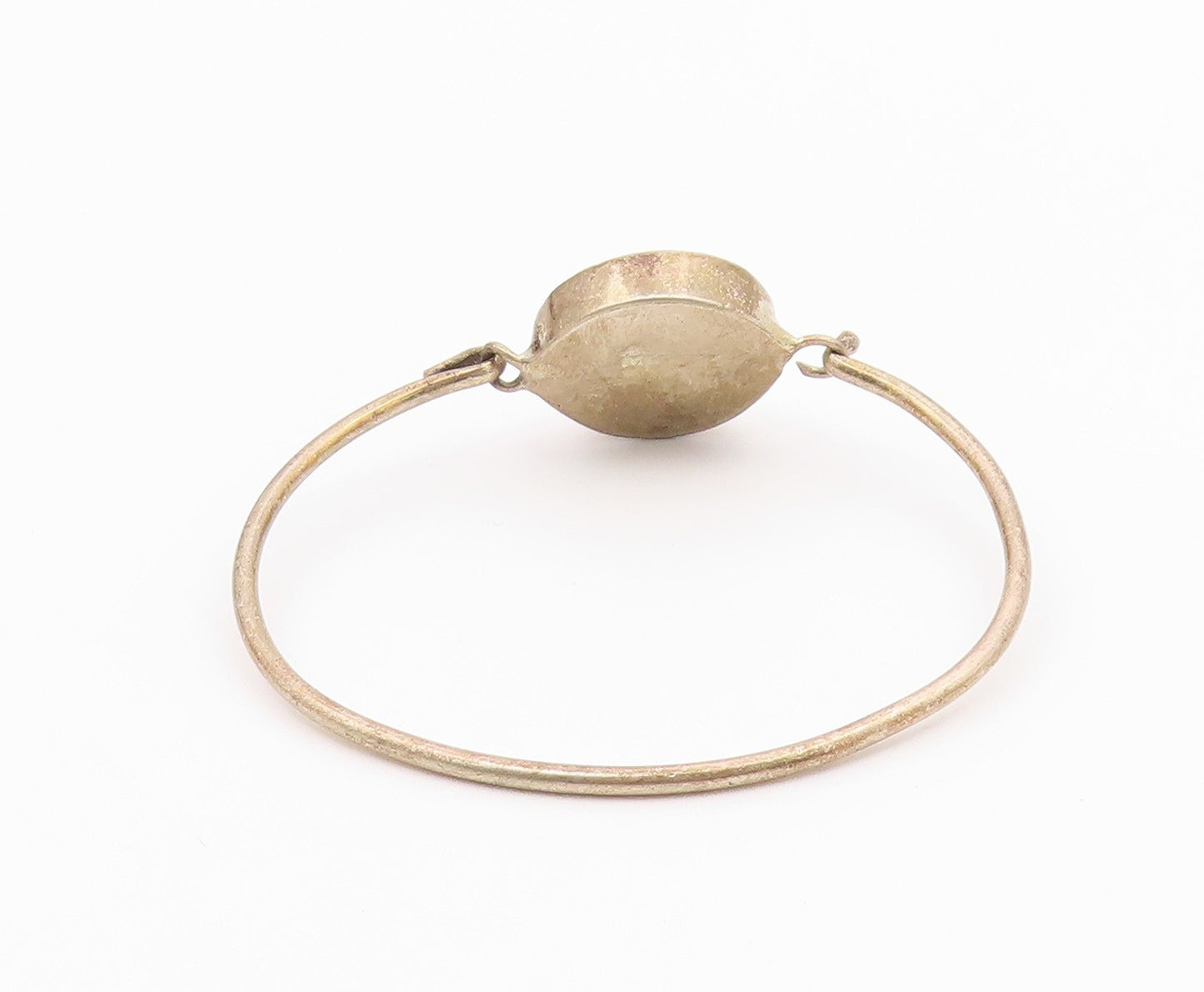 925 Sterling Silver  Vintage Flower Glass Art Bangle Bracelet  BT9652