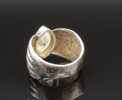 925 Silver  Vintage Marquise Cubic Zirconia Ribbed Band Ring Sz 8.5  RG25664