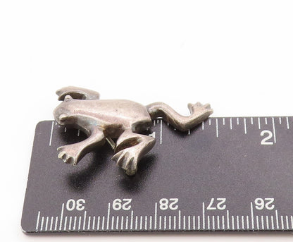 925 Sterling Silver Vintage Brooch ZINA Dark Tone Leaping Frog Charm  BP11865