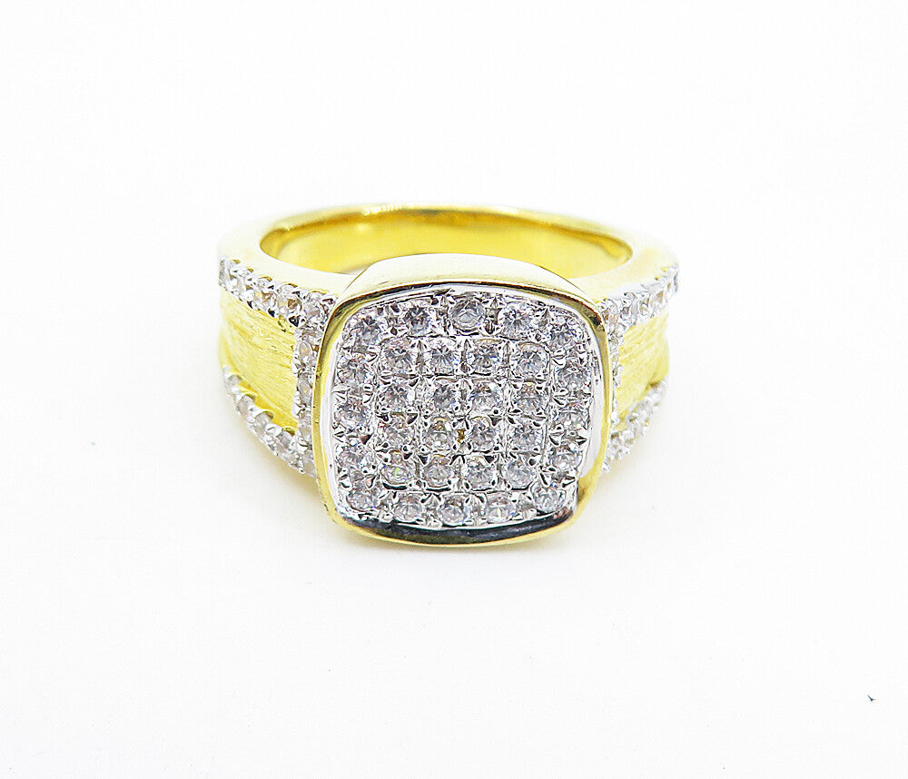 925 Sterling Silver  Topaz Shiny Gold Plated Square Band Ring Sz 7  RG7285