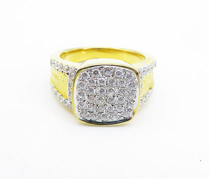 925 Sterling Silver  Topaz Shiny Gold Plated Square Band Ring Sz 7  RG7285