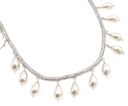 925 Sterling Silver Vintage Necklace Classic Foxtail Chain With Droplets  NE4891