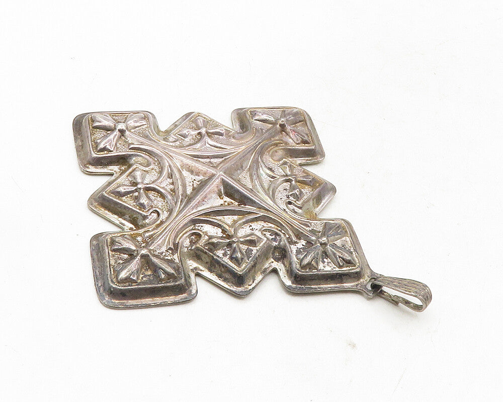 REED & BARTON 925 Silver  Vintage Dark Tone Christmas Cross Pendant  PT7879