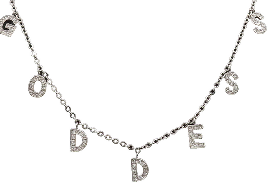 925 Sterling Silver  Vintage Dangling Letters Goddess CZ Necklace  NE4037