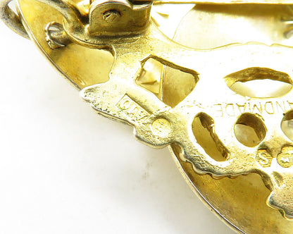 RLN SWEDEN 925 Silver  Vintage Love Heart Birds Royal Crown Brooch Pin  BP7678
