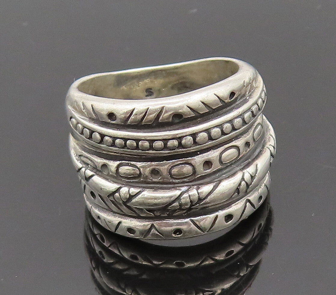 SHUBE 925 Silver Vintage Carved Connected Broad Multiring Ring Sz 7 RG26850