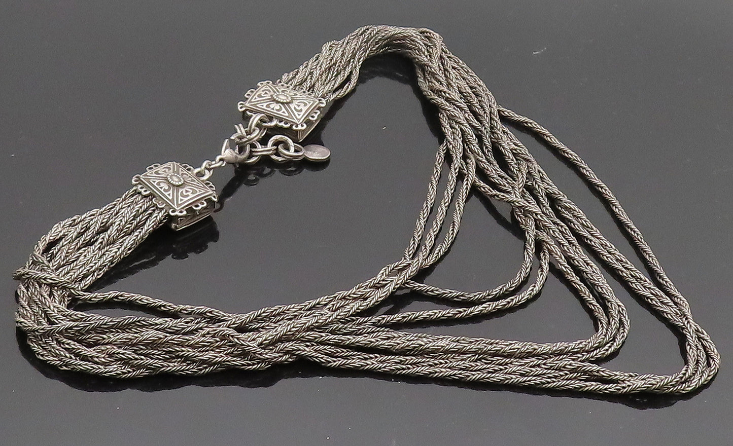 Solid Silver  Vintage Designer Breaded Multi Chain Royal Necklace  NE4061