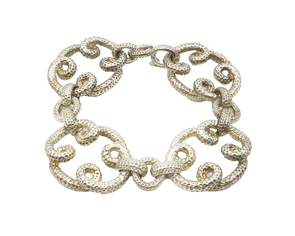 925 Sterling Silver  Vintage Shiny Hammered Swirl Link Chain Bracelet  BT5469