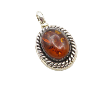 BALI 925 Sterling Silver  Vintage Cabochon Cut Amber Twist Pendant  PT10018