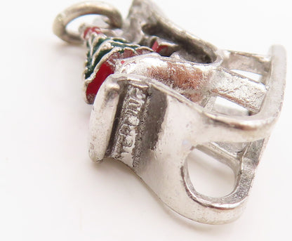 925 Sterling Silver Vintage Pendant Enameled Christmas Sleigh Charm  PT25384