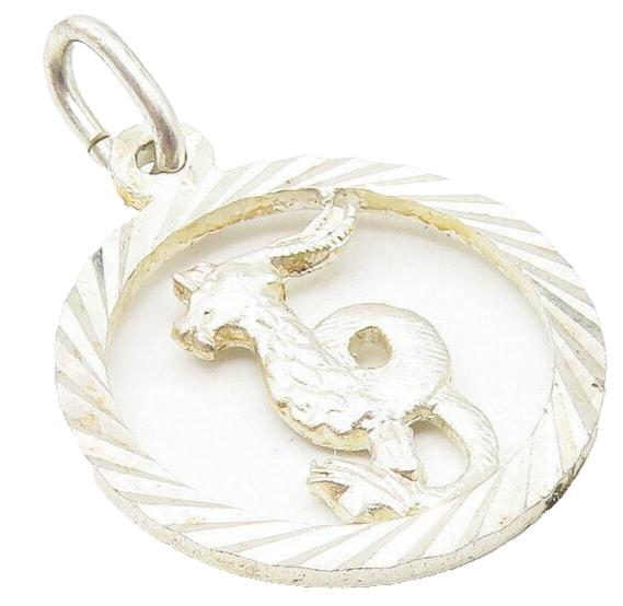 925 Sterling Silver  Vintage Petite Dragon Etched Round Border Pendant  PT8960