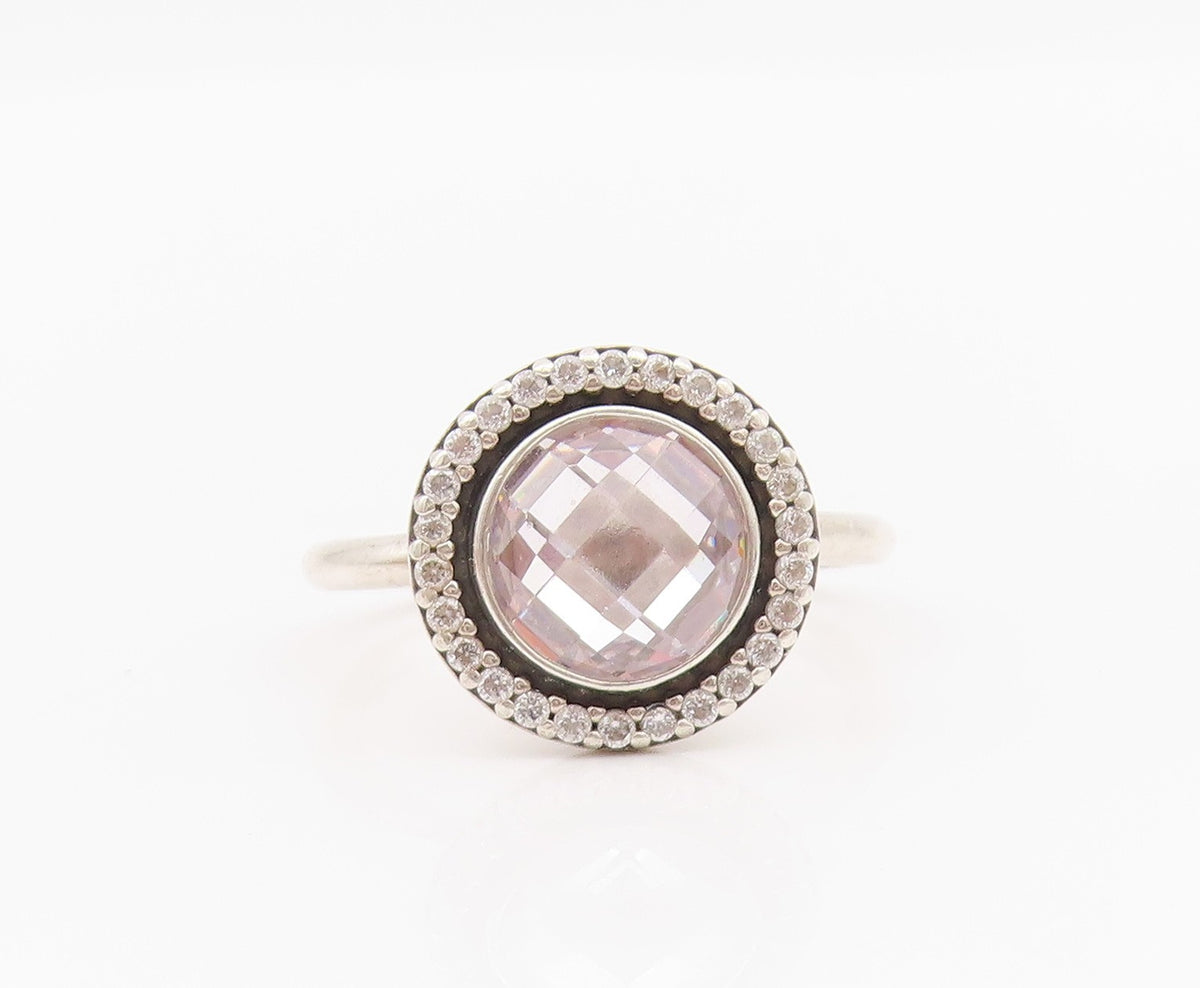 925 Sterling Silver Vintage Ring PANDORA Round Main Stone Halo CZ  Sz 9  RG33025